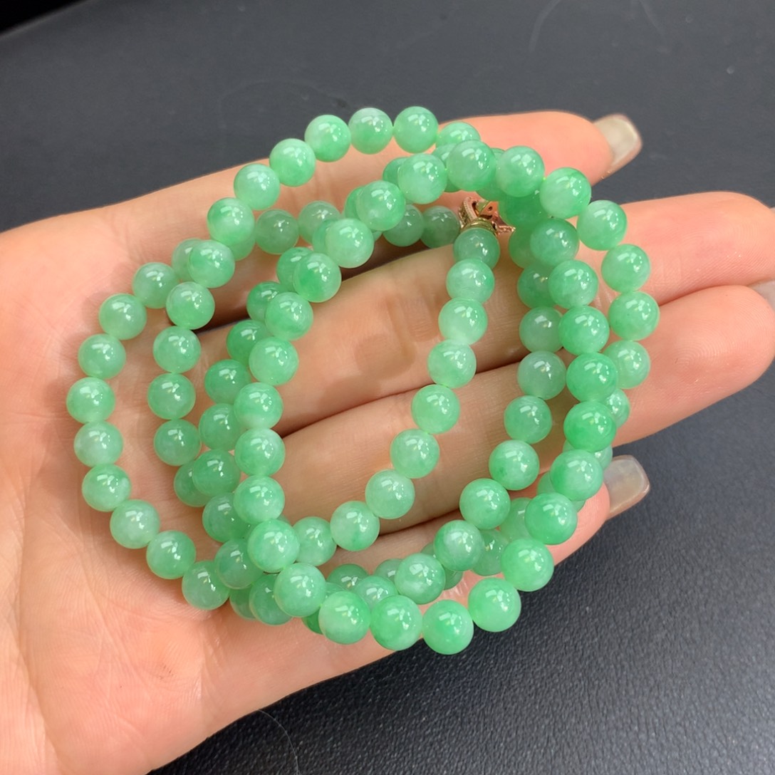 翡翠手链未镶嵌冰润果绿项链卡6m m