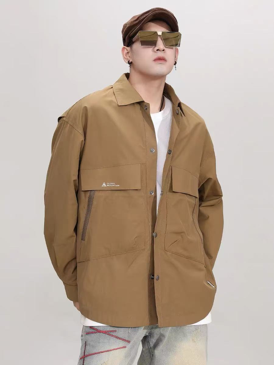 卡其#3128#-秋季休闲百搭工装时尚夹克冲锋衣外套