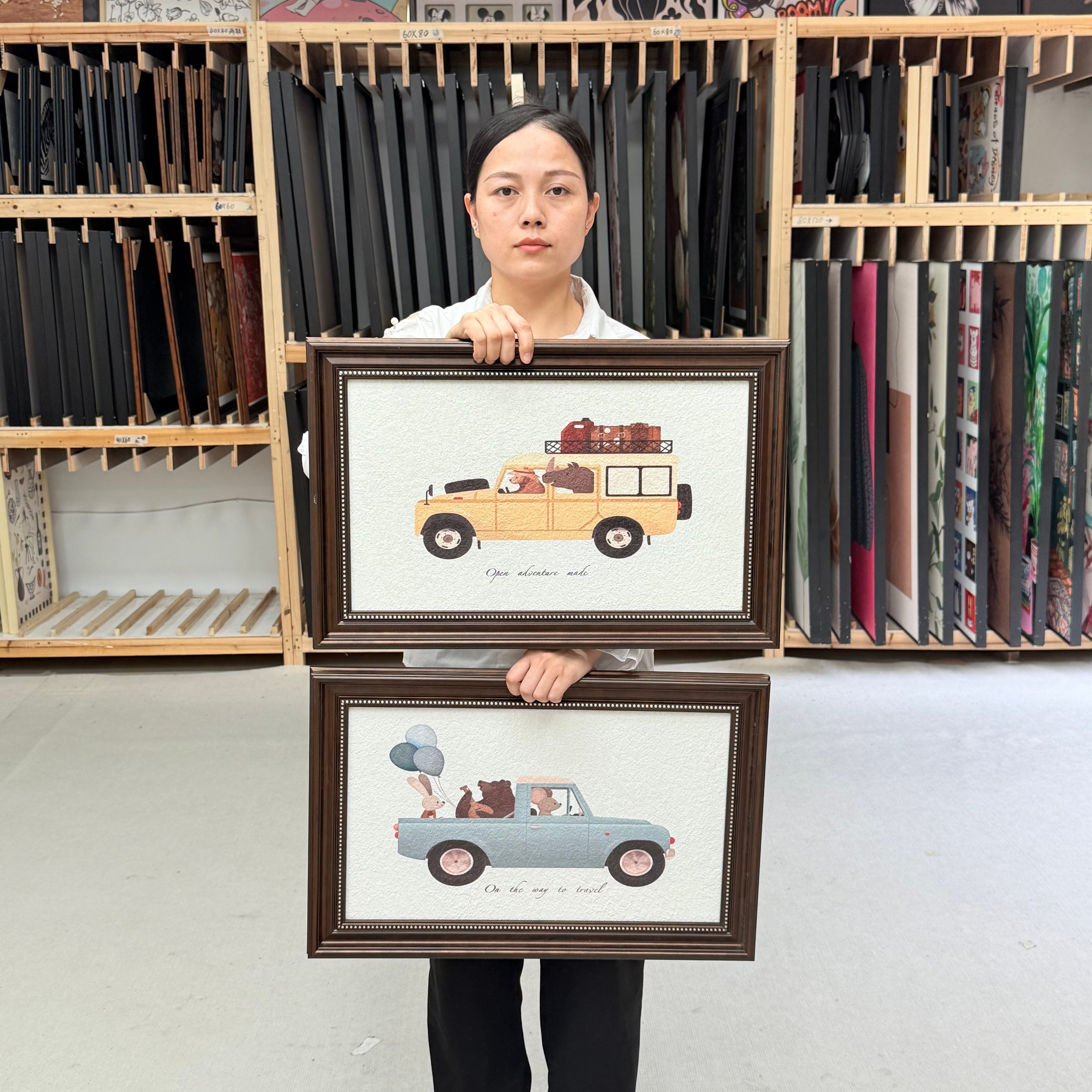 现代美式儿童房画书房卡通动物装饰画S057男孩卧室二联46