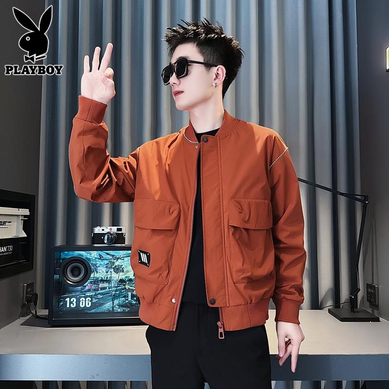 花花公子棒球领夹克男士春季潮流工装飞行员短款休闲外套男春秋款