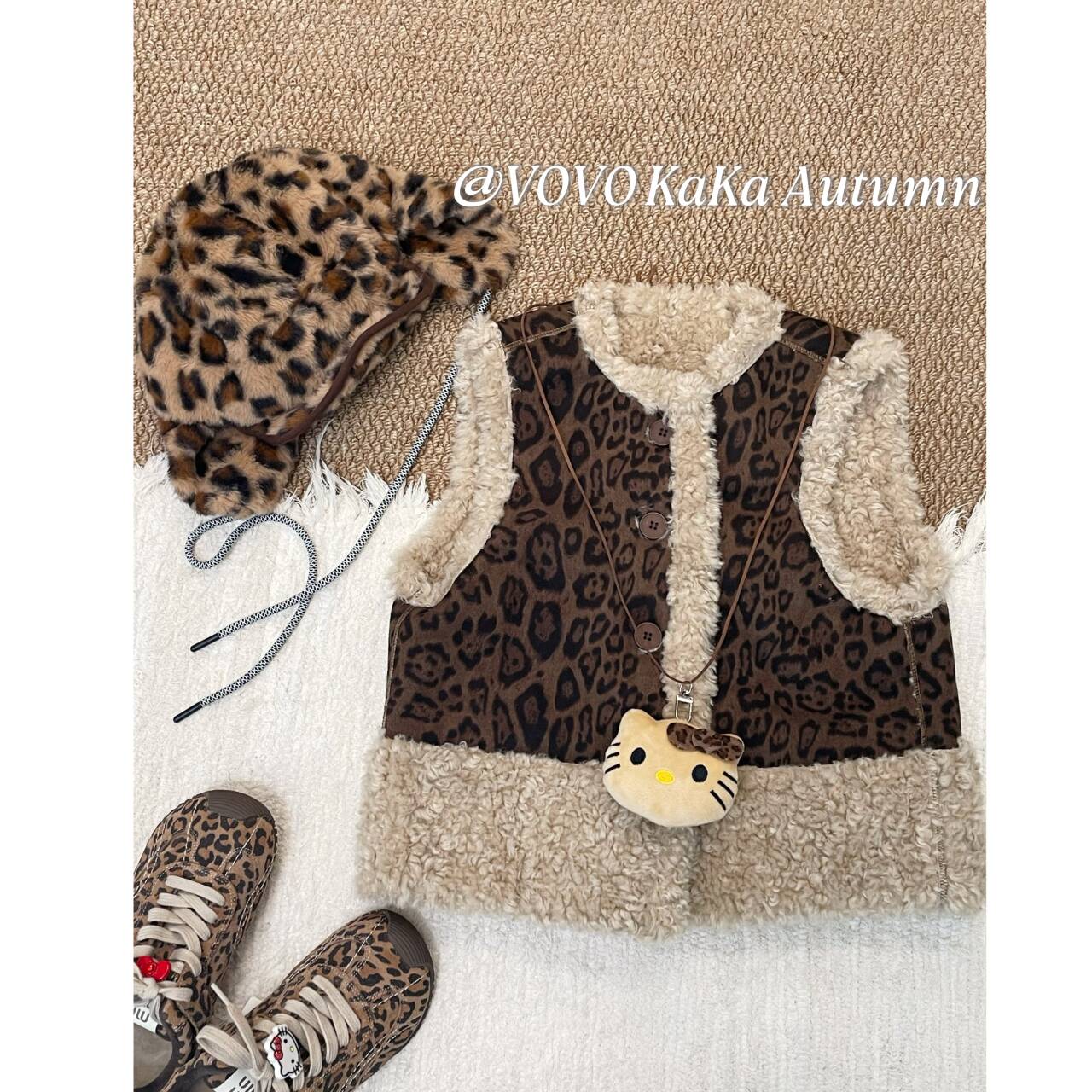 【VOVO品牌店】2025冬季新品设计师款豹纹时髦毛毛马甲 V52071001