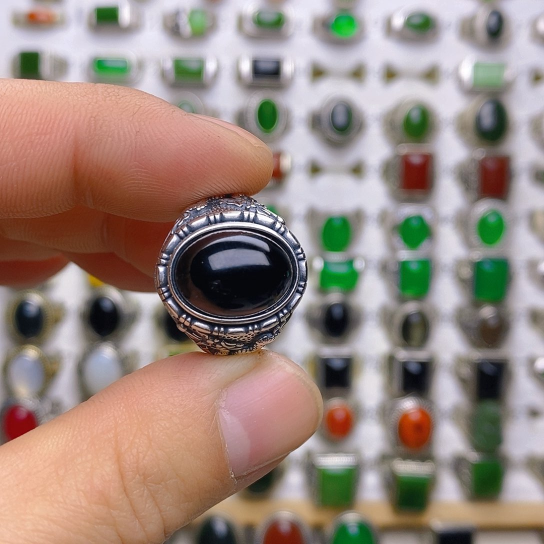 玛瑙/玉髓戒指银S925镶嵌