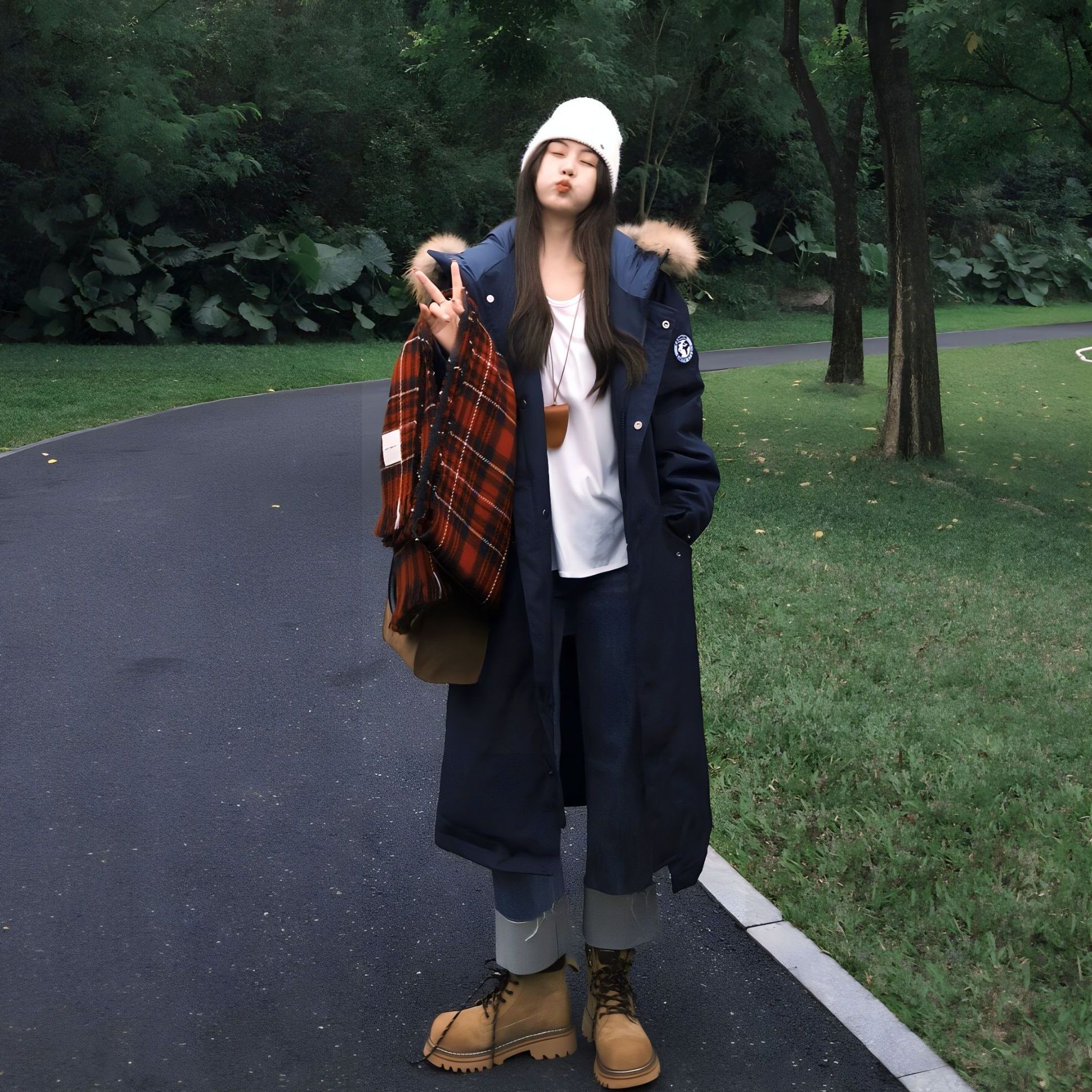 长款工装棉服女2025年冬新款学院风小个子派克服棉衣加厚过膝外套