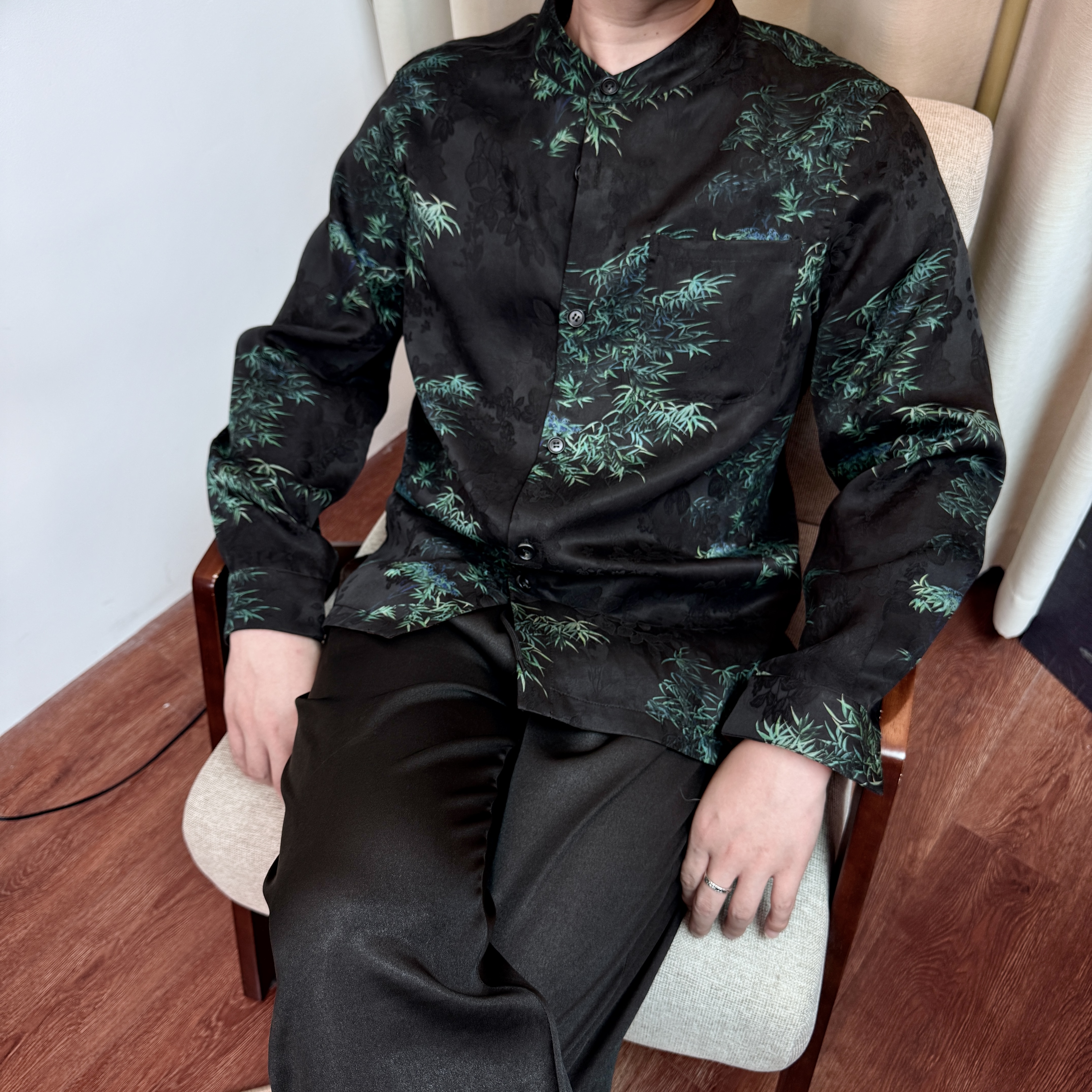 月下扬帆 2594+24132套装 墨染清欢提花花罗双面穿秋季新款套装