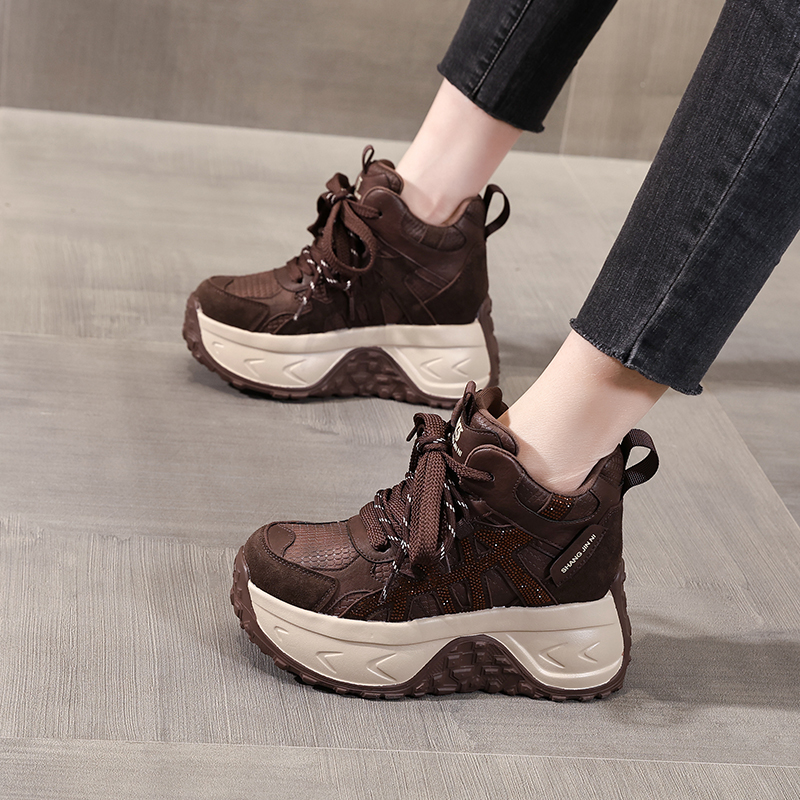 0698-3厚底内增高时尚阿甘休闲鞋女2025秋冬季新款松糕显瘦老爹鞋