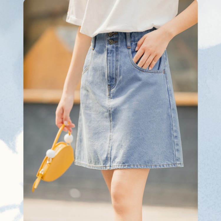 【欧若风新品】茵曼夏季包臀显瘦高腰纯棉百搭小个子a字牛仔半身裙