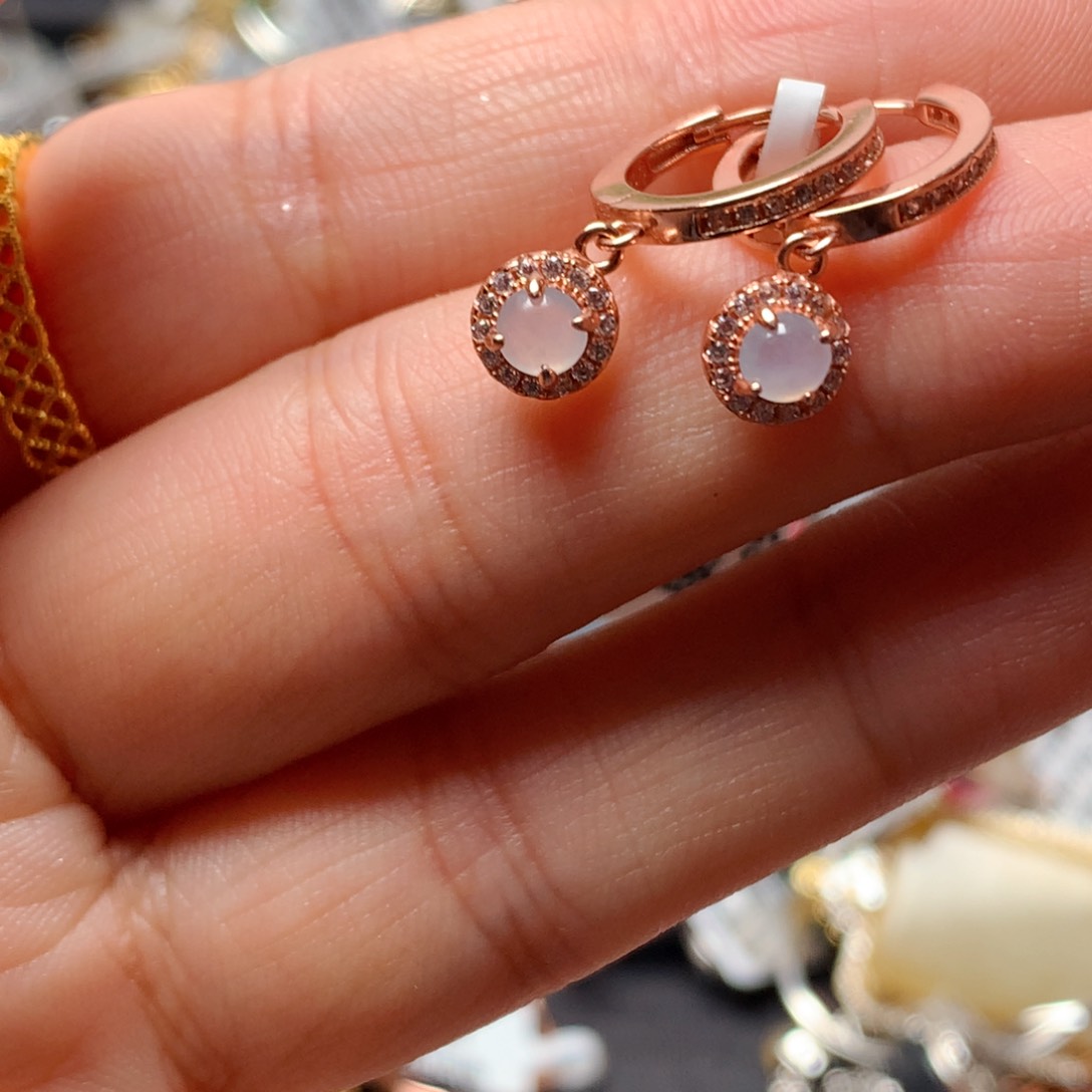 翡翠戒指银S925镶嵌天然翡翠耳饰