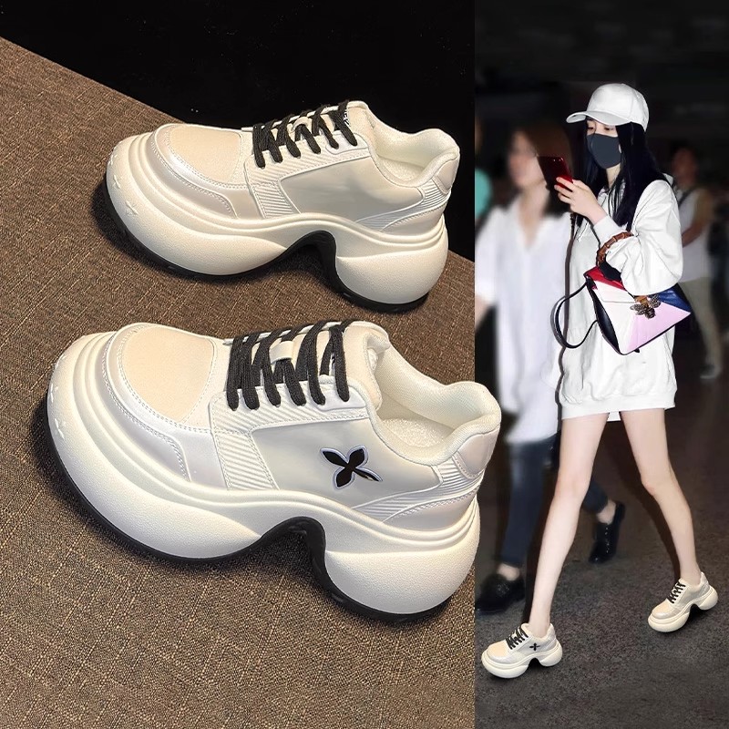 赫莉莲赵露思同款2025秋冬新款熊猫休闲小个子厚底增高老爹鞋女潮