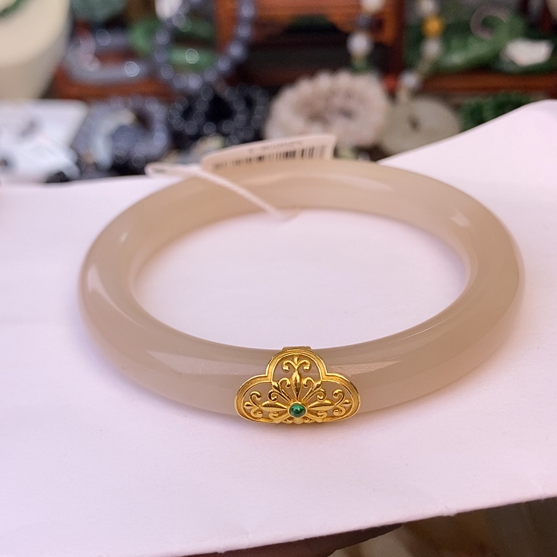 和田玉藕粉老料红粉收藏手镯58圈未镶嵌