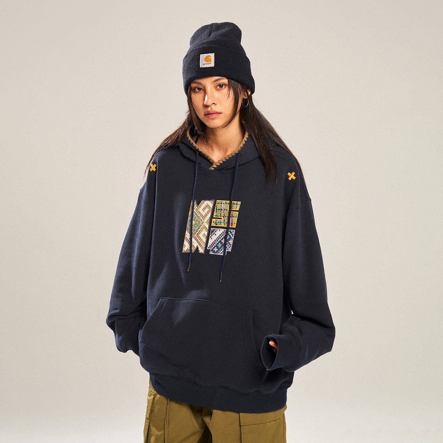 NSTNEW START发芽计划复古民族编织感贴布国风宽松卫衣