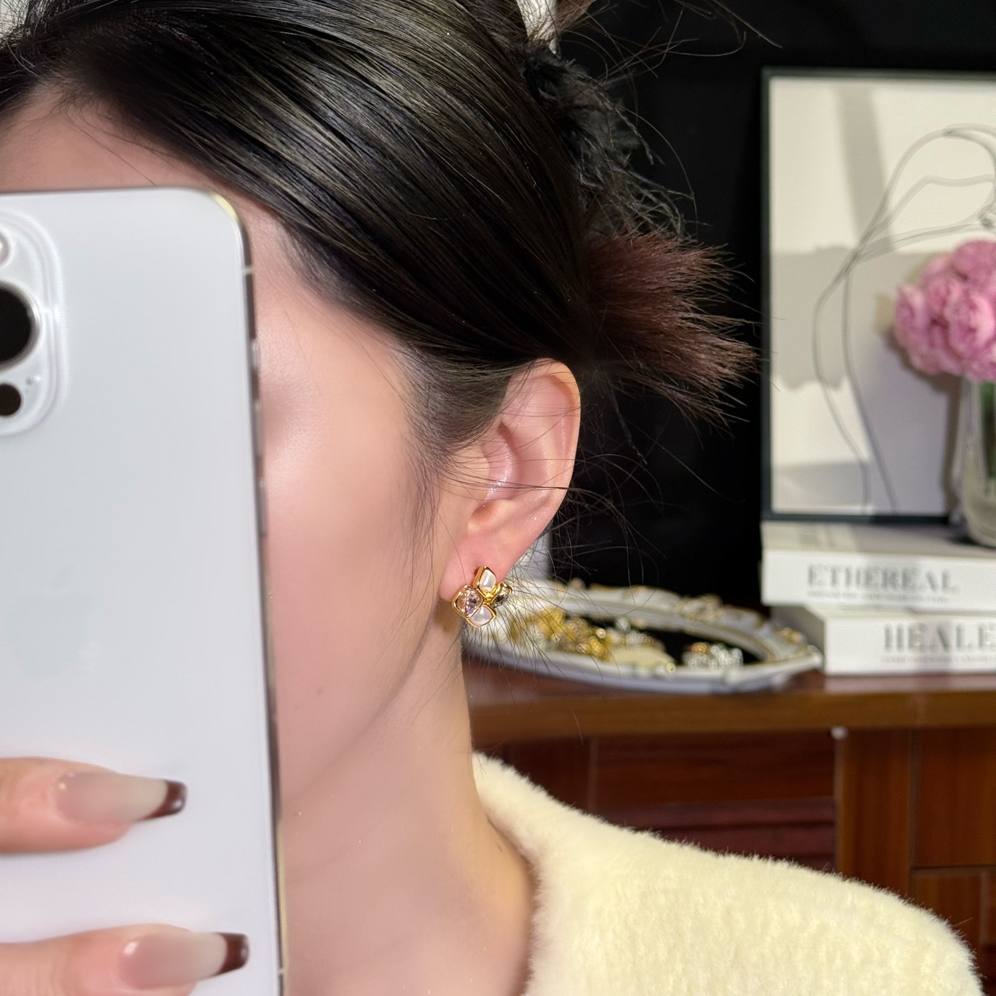 铜合金耳饰 【108】花瓣高级拼色轻奢百搭耳饰