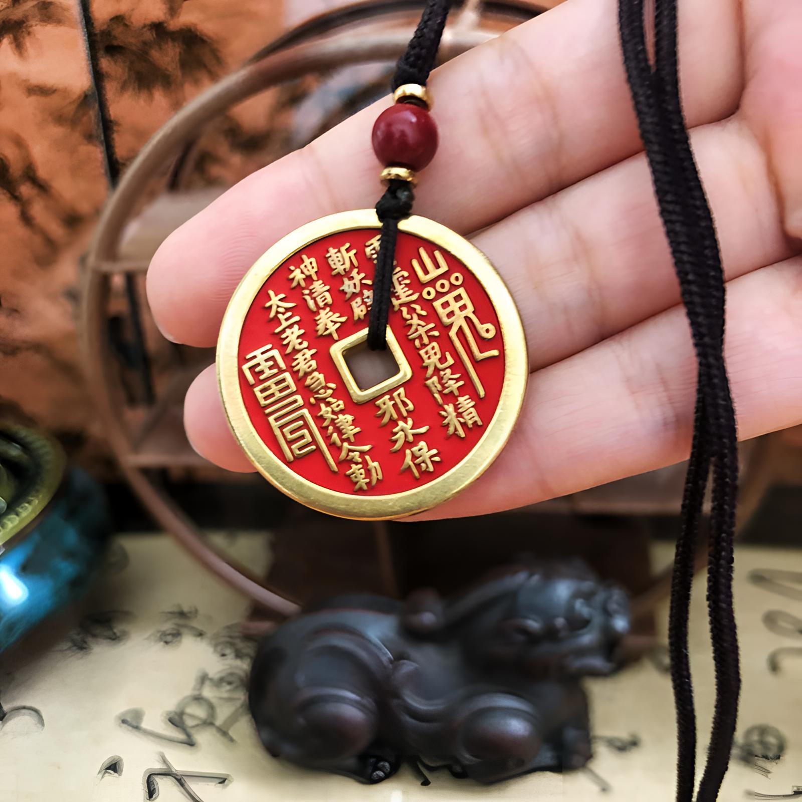 纯铜山鬼花钱真朱砂吊坠复古风挂饰