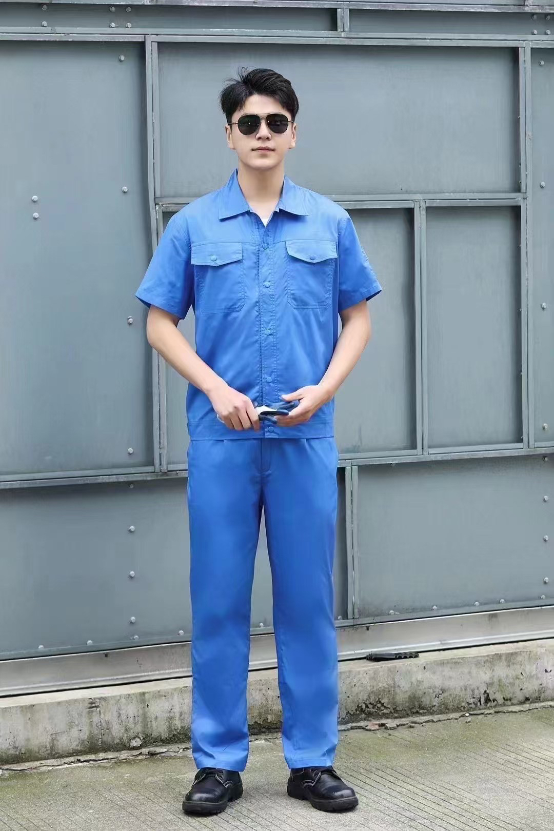 全棉短袖工作服套装男夏季薄款透气食品厂工人车间汽修机修服电工