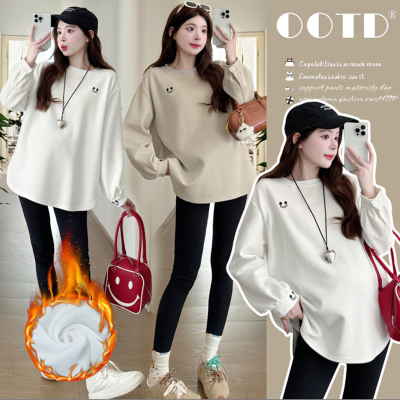 【伊伊】孕妇装2025秋冬季新款韩版简约中长款上衣宽松百搭长袖卫衣