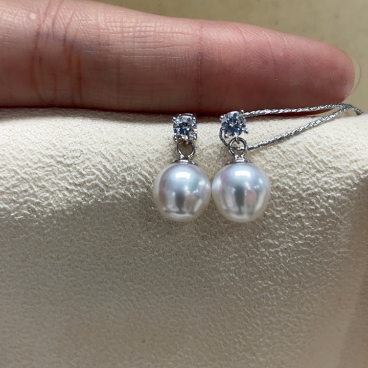 银S925镶嵌耳饰海水珍珠澳白8-9m 70号