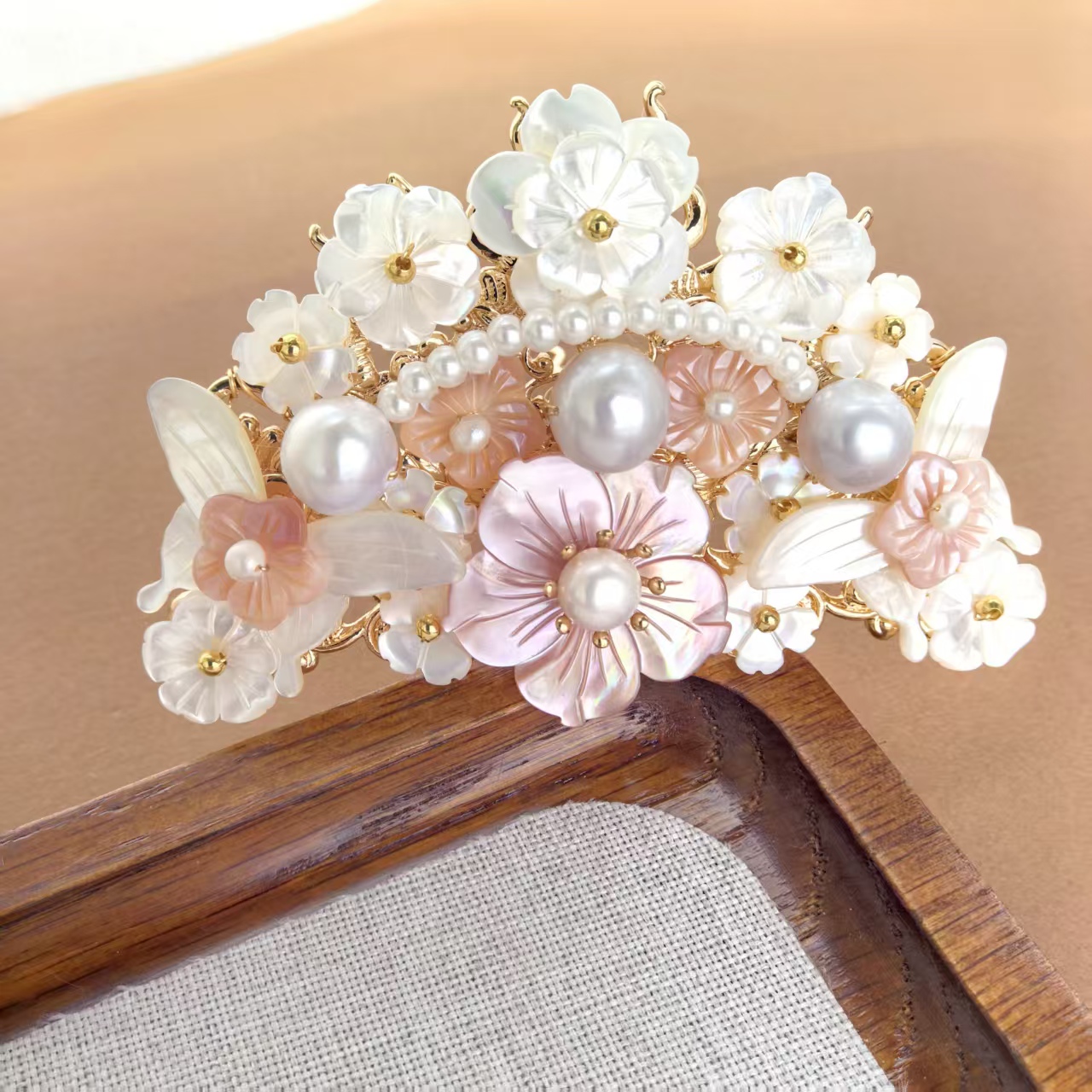 粉蝶贝头冠发冠古风汉服发饰