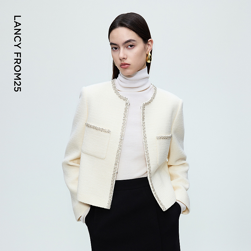 朗姿羊毛重工高智感小香风短外套直筒气质简约上衣2025年冬季新款