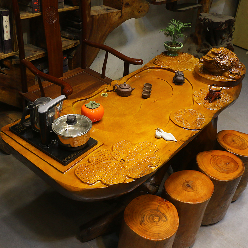 新中式内嵌电茶炉茶几树根根雕茶台全实木功夫茶桌HB10264