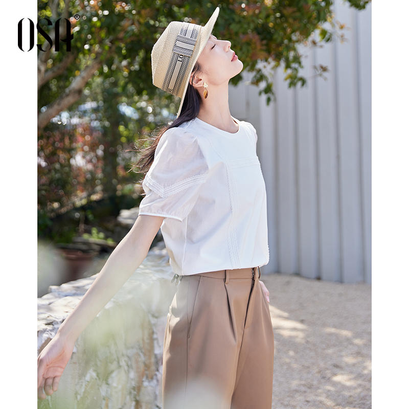 OSA/欧莎蕾丝T泡泡袖T恤女短袖S125B11020