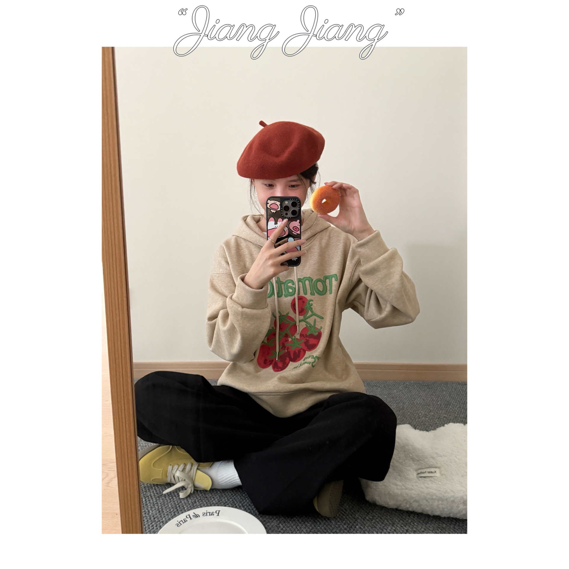 咩咩番茄 - 韩国单连帽卫衣发泡印花宽松加绒显瘦女可爱百搭慵懒