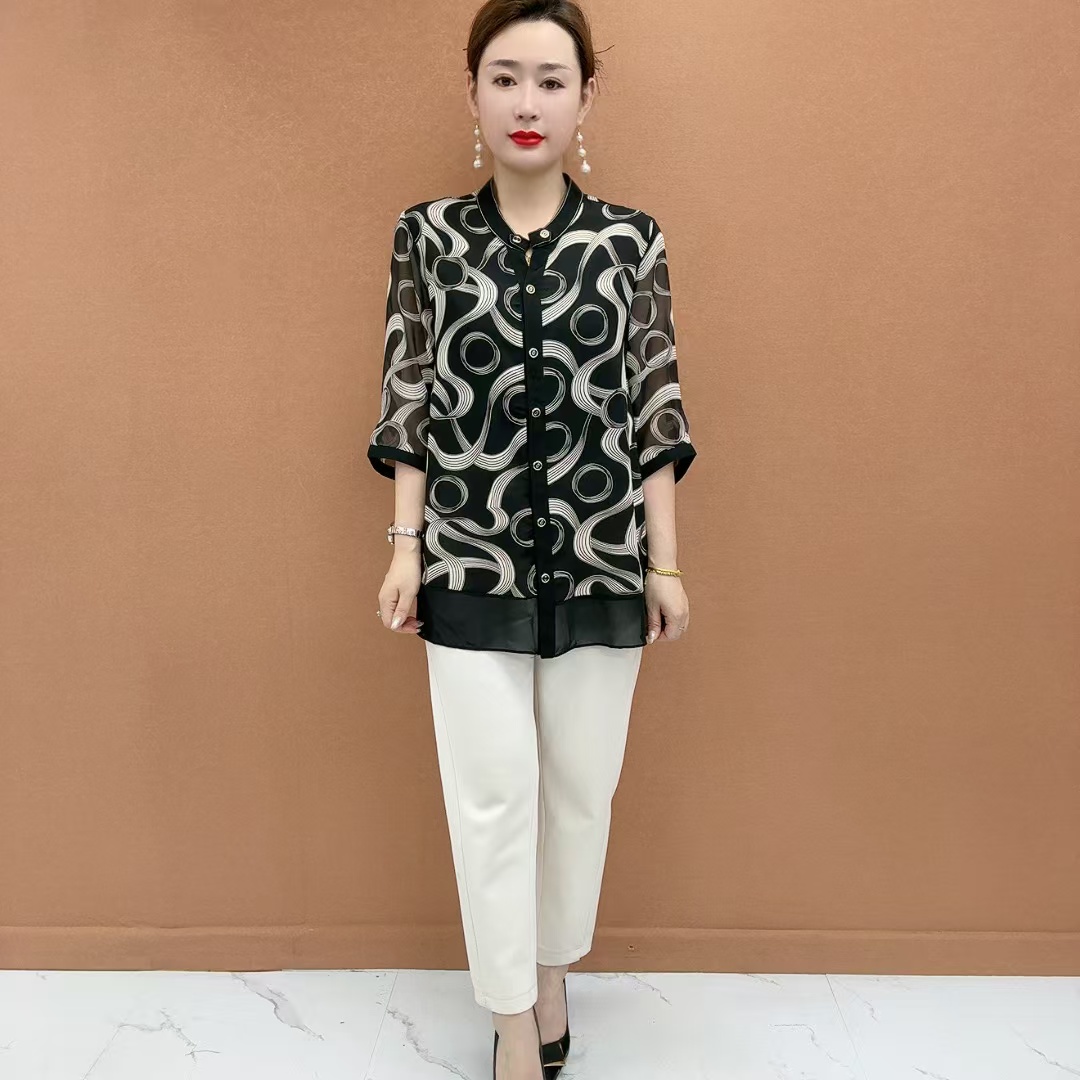 大码妈妈装新款衬衫2025中老年洋气女装加大宽松开衫