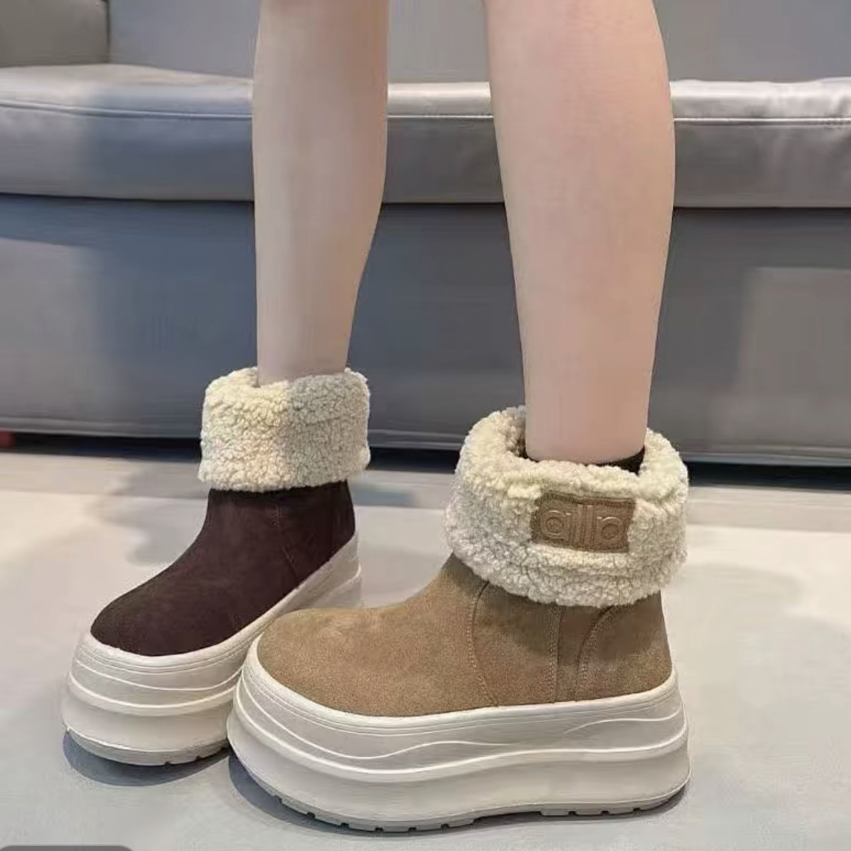 909磨砂皮高帮靴子冬季筒靴短筒短靴加绒时尚雪地靴保暖