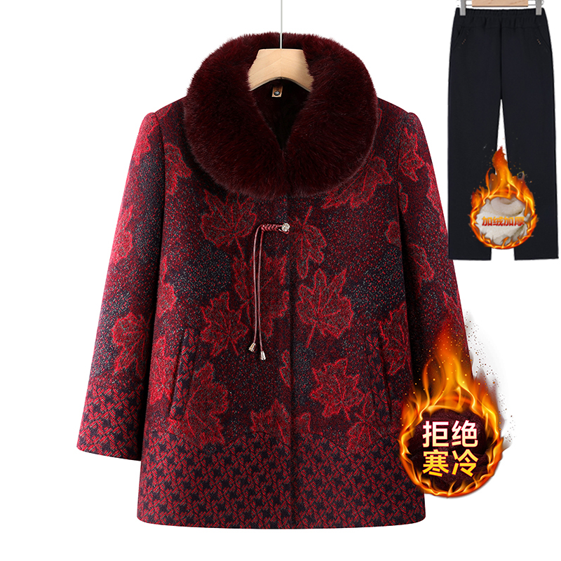 中老年女装老年人金貂毛领加绒加厚外套棉衣送妈妈婆婆奶奶外婆