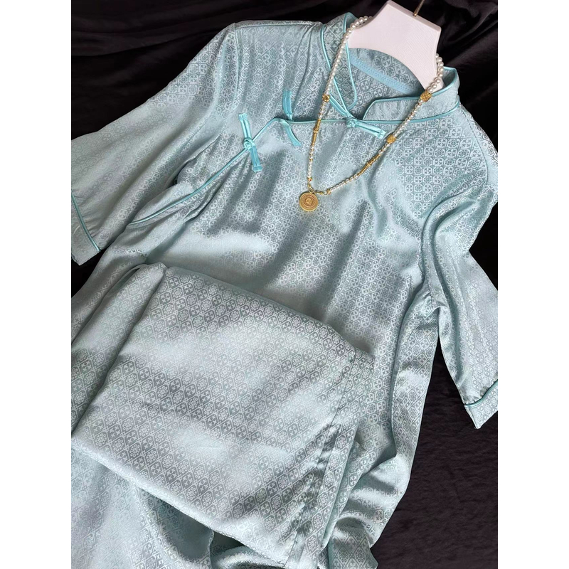 2231-常熟新中式【水色】秋季新款套装女士百搭气质中袖中国风套装