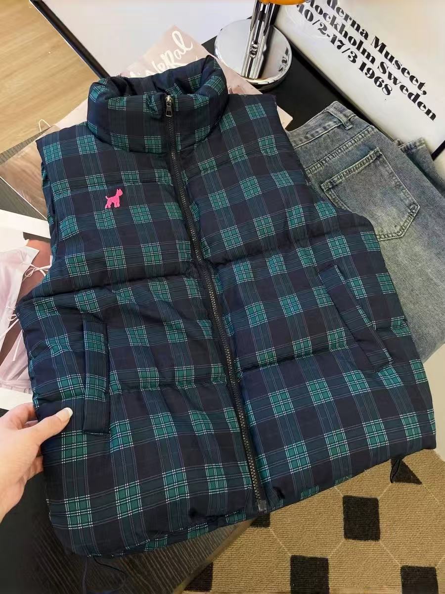 【优搭严选】棉服百搭格子保暖冬季休闲女常规刺绣马夹C463