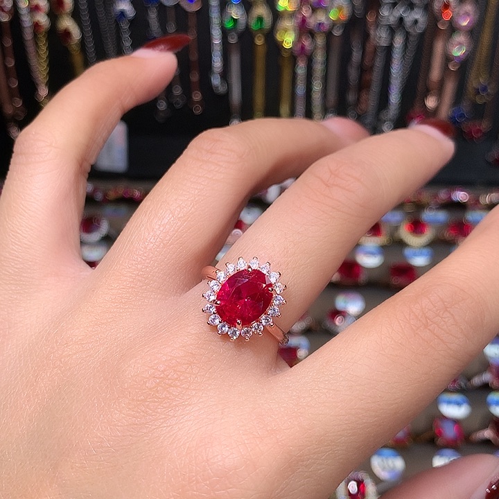 红宝石戒指银S925镶嵌810玫瑰金