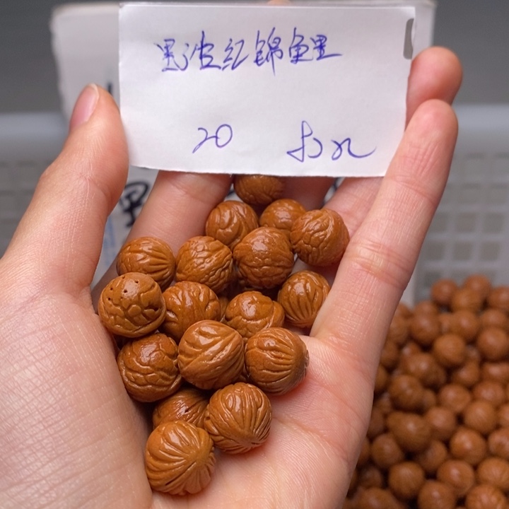 桃核手串13mm左右野生红锦鲤20颗（打孔）