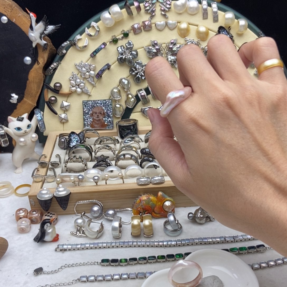 未镶嵌画框淡水珍珠樱花粉珍珠指环16-18号