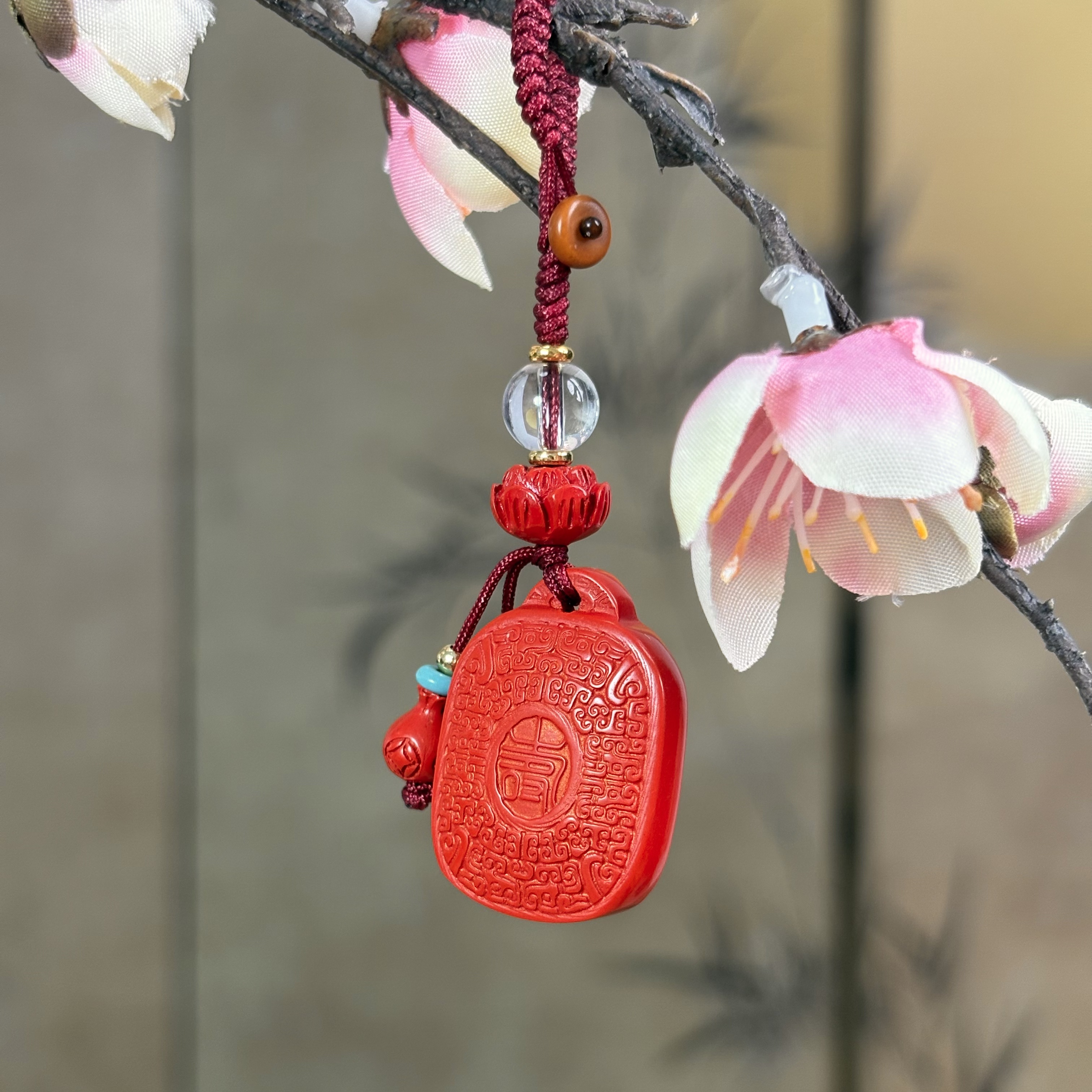 含辰砂工艺品普陀山新款朱砂福牌挂件