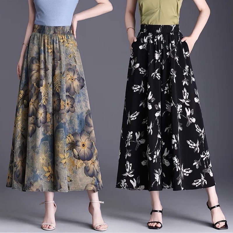 【运费补贴】夏季国风冰丝裙裤百搭显瘦休闲裤子女垂感薄款裤裙