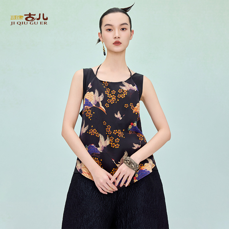吉丘古儿新东方无袖上衣女新中式吊带背心宽松气质百搭G252Y023
