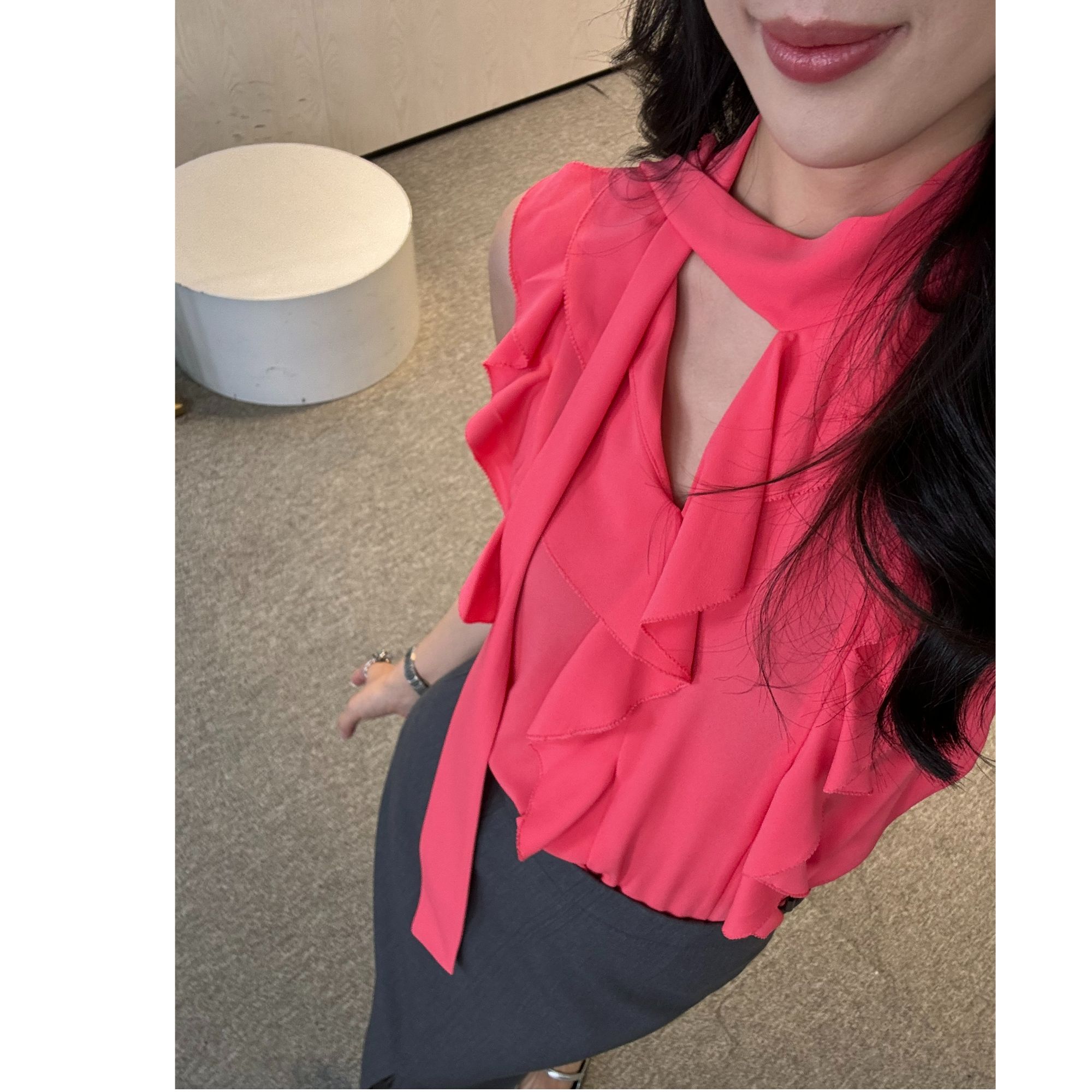 GIRDEAR/哥弟夏季新款飘带领衬衫无袖短袖黑白印花上衣T恤130022