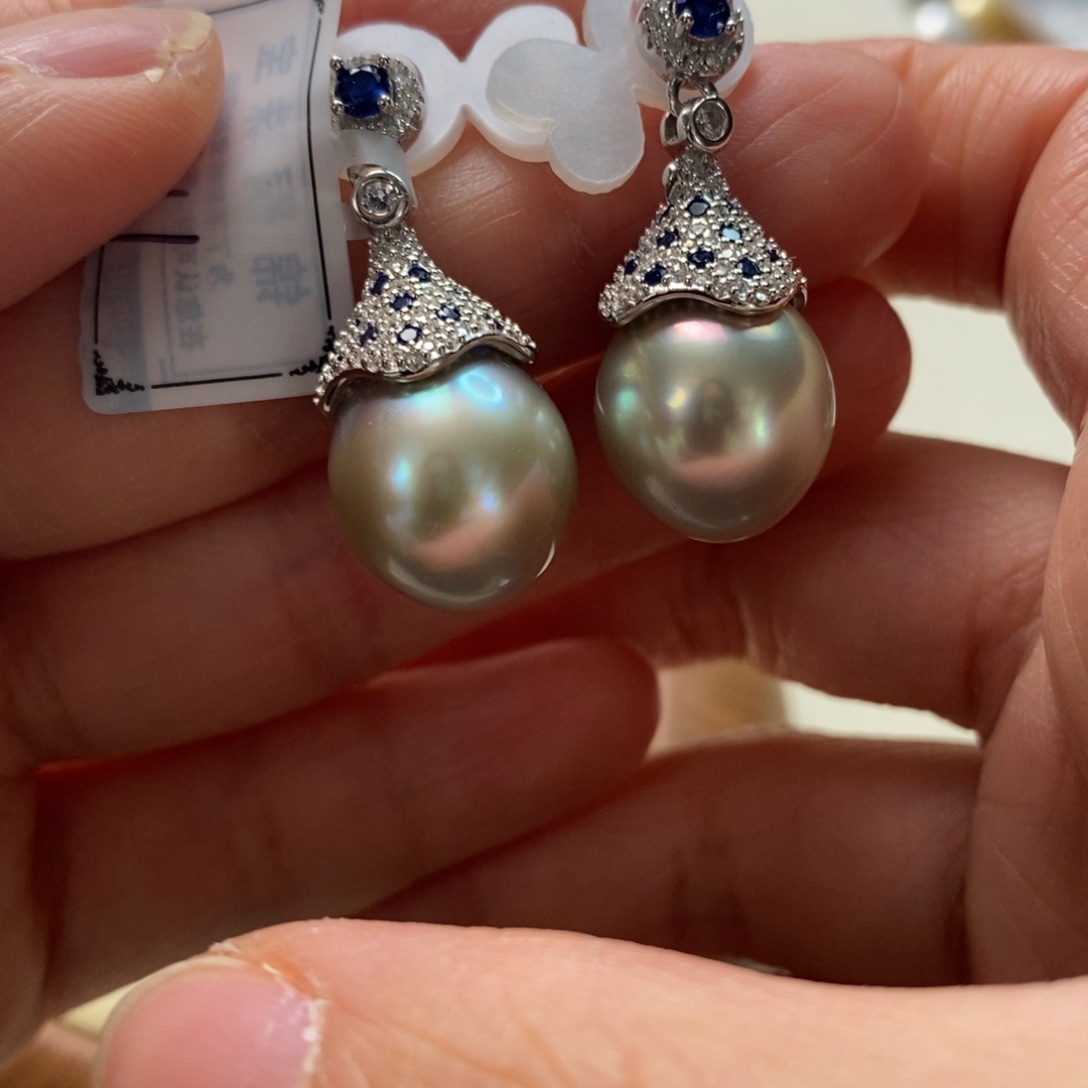海水珍珠耳饰银S925镶嵌