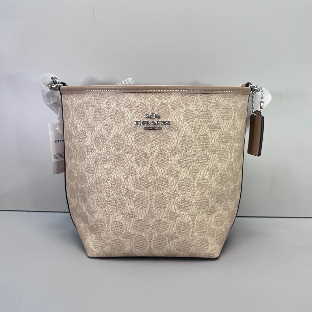 99新 COACH/蔻驰 city17奶茶色老花水桶包17*21*11cmE031613