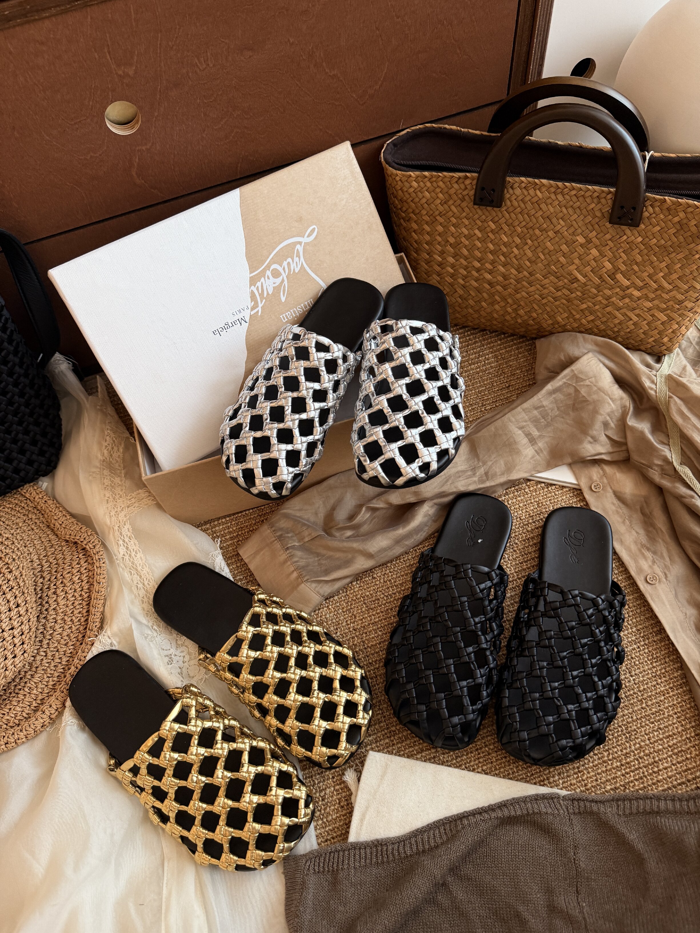 宝小姐2025夏季新款韩版厚底增高时尚百搭编织拖鞋25219-3