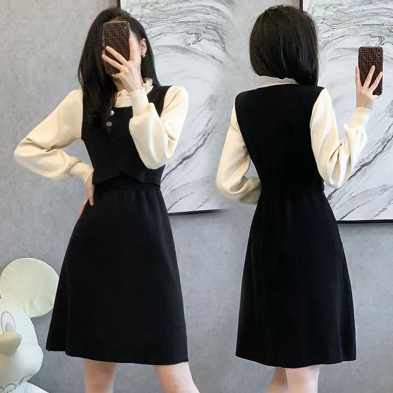 连衣裙显瘦气质长袖针织时尚打底收腰秋冬显瘦气质长袖针织时尚