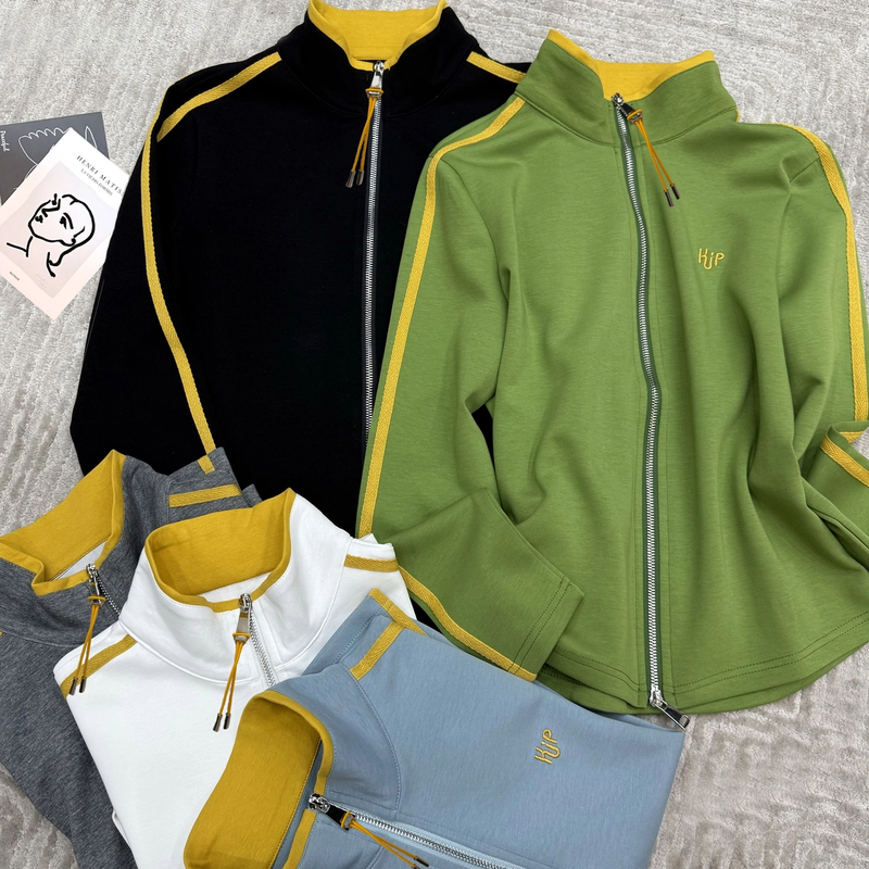 2025春季新品时尚百搭修身显瘦运动纯色拉链打底女士长袖上衣7853