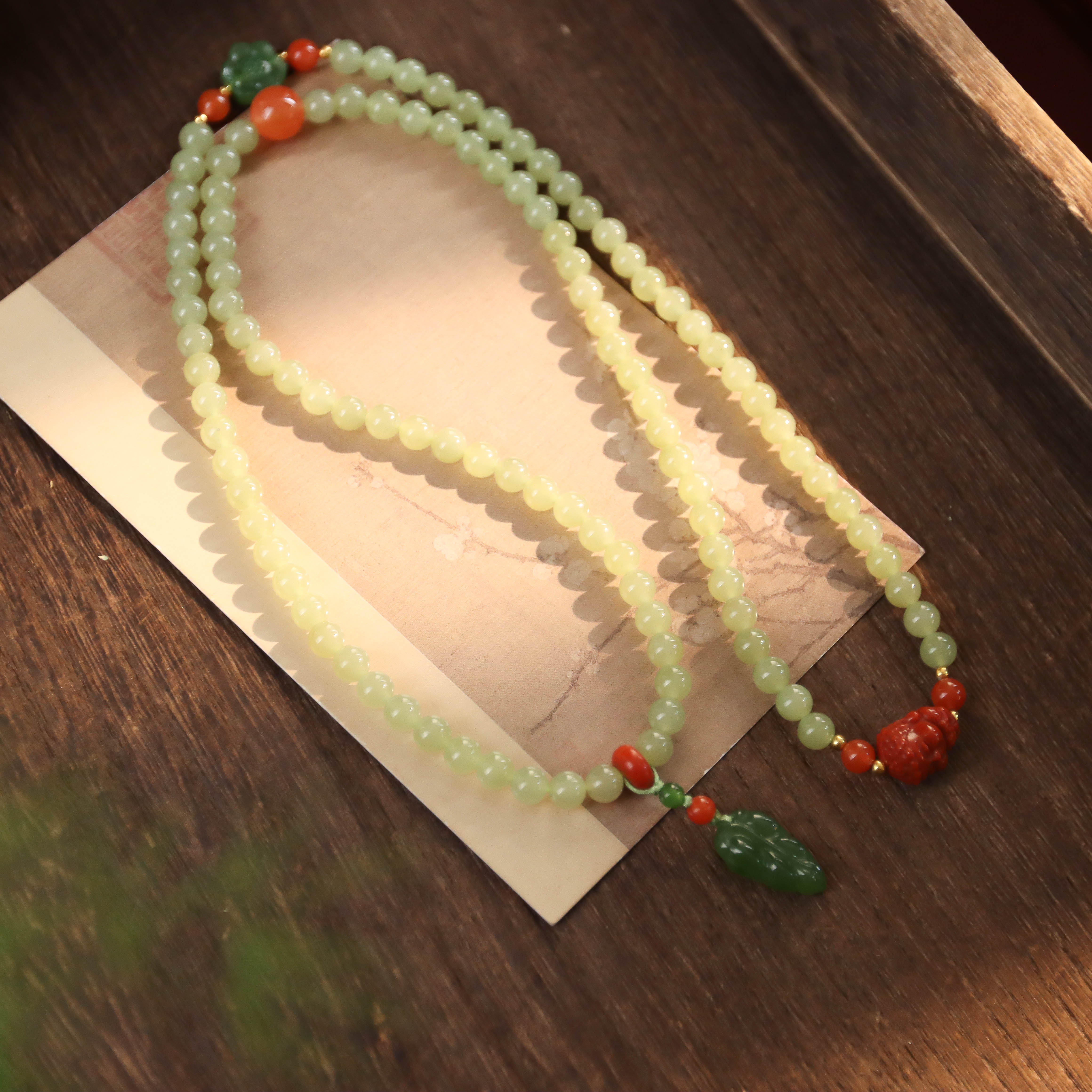 和田玉青玉宝宝佛大叶有成民族风宫廷风送礼女款多圈手串