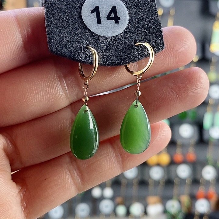 和田玉耳饰18K金镶嵌