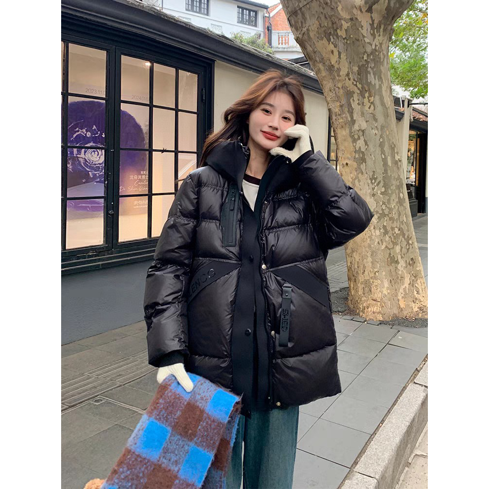 中长款短款女连帽极寒加厚黑色立领女装羽绒服K124-ZY