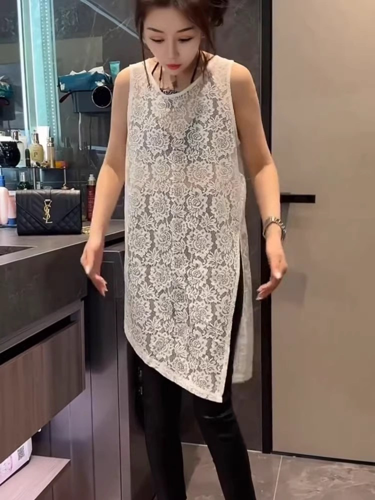 糖丫推荐开叉设计显瘦中长款叠穿百搭上衣