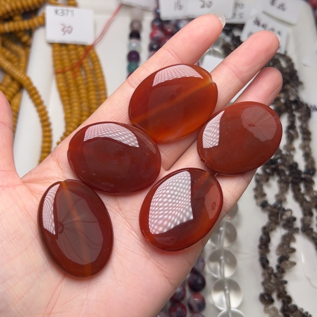 玛瑙/玉髓合金珠宝半成品K375。39*30mm天然红玛瑙切片5个