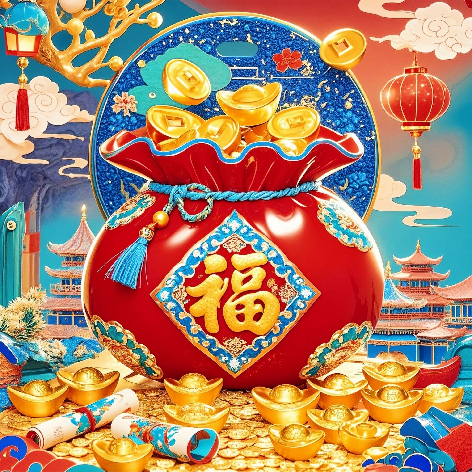 定制十字绣原创版权代代有钱中格60*60没绣的f2705