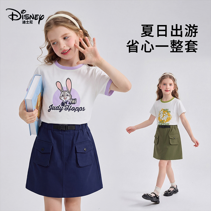disney/迪士尼女童夏季套装朱迪兔子警官T恤套装洋气儿童工装裙