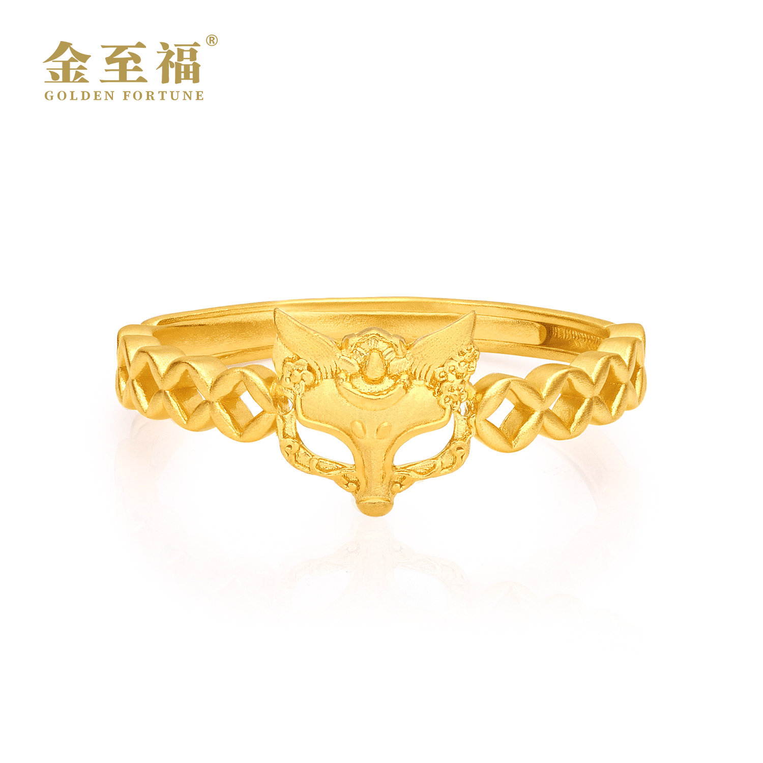 金至福足金灵狐面具戒指国潮经典潮流轻奢精美个性小众高贵迷人