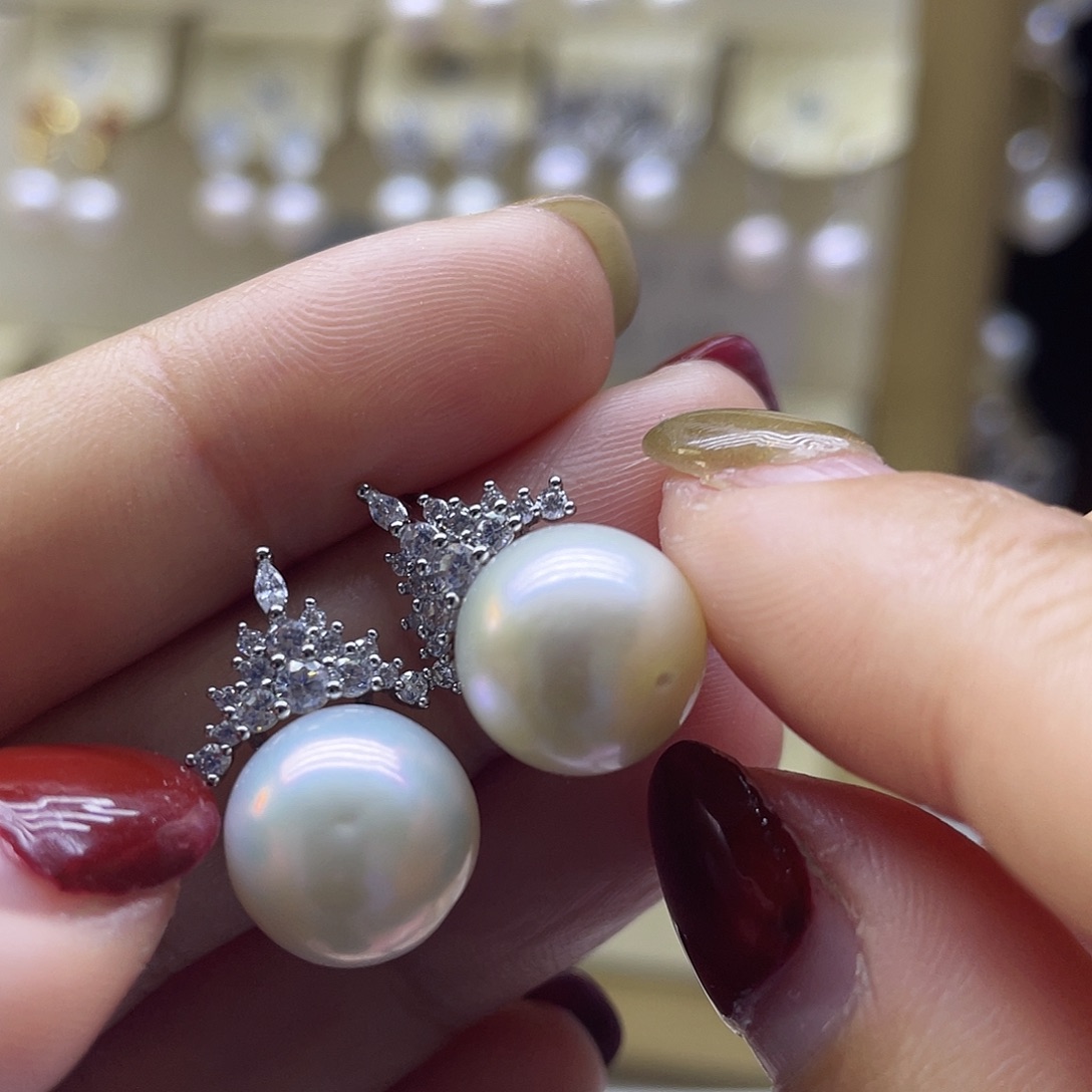 淡水珍珠耳饰银S925镶嵌